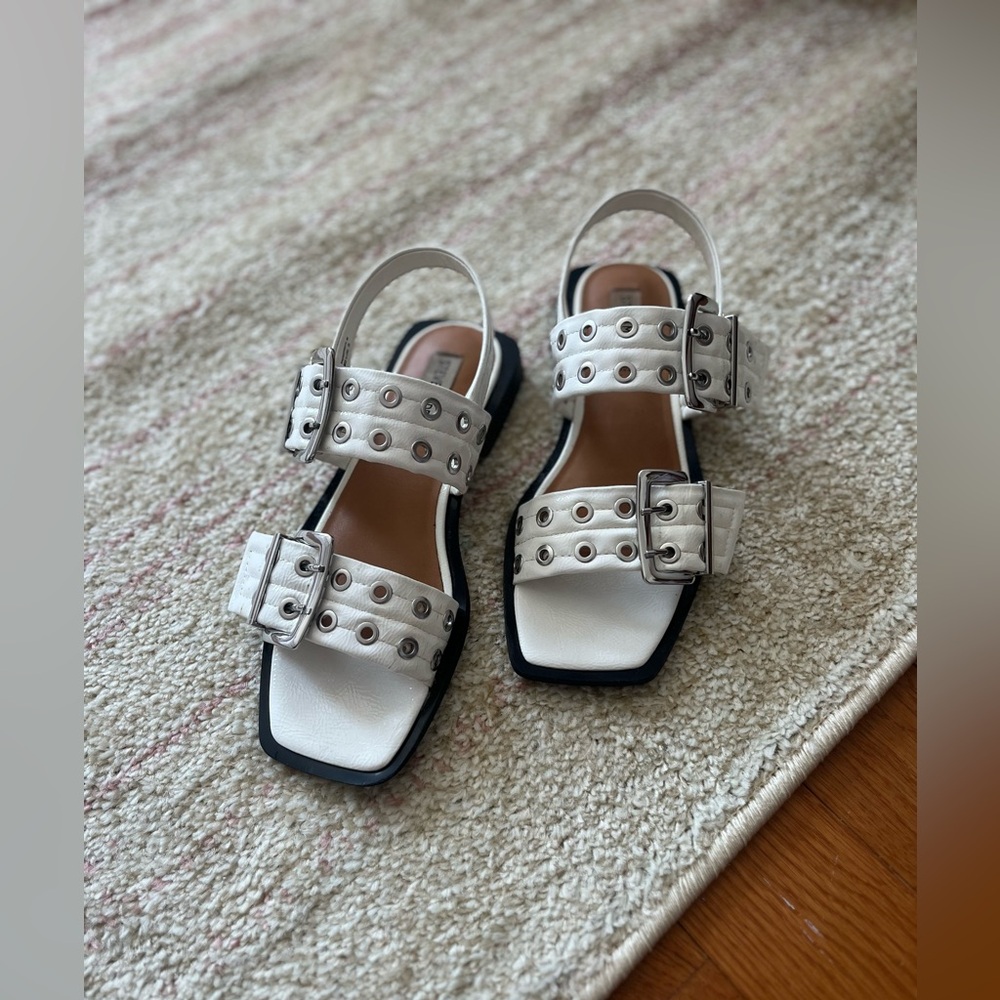 Steve Madden White Sandals with Silver Accents